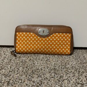 Orange and Brown Leather Clutch Wallet